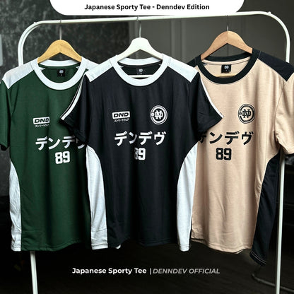 DEN N DEV Kaos Sporty Pria Lengan Pendek Japanese Streetwear Tee Pecah Pola Jersey Retro Distro