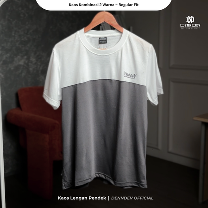 DEN N DEV Kaos Kombinasi 2 Warna Baju Belah Colour Block Katun Distro