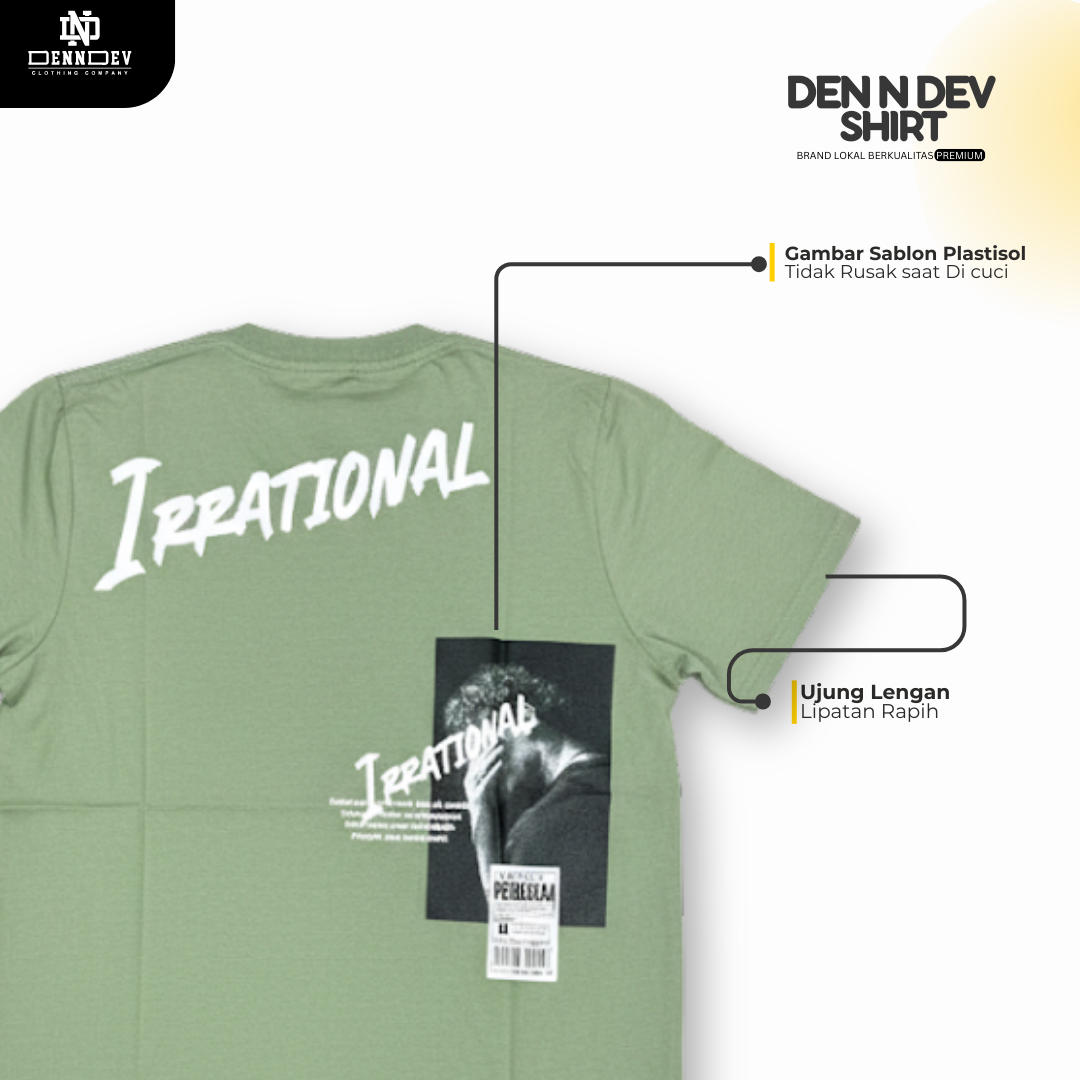 DEN N DEV - Pakaian pria keren pendek/baju cowo keren motif IRRATIONAL/Kaos simpel