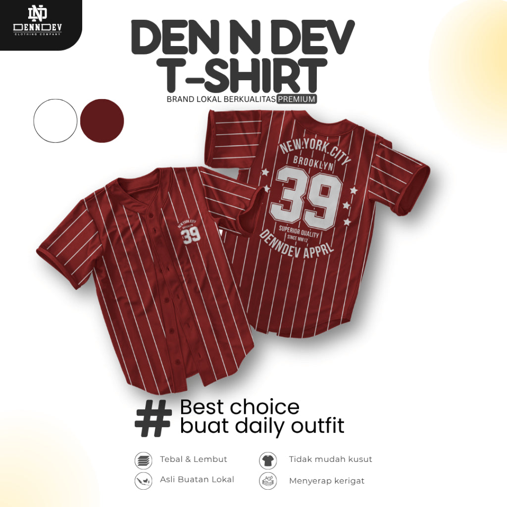 DEN N DEV | Kaos Baseball Pinstripe Premium Tebal | Baju Distro Stylish Kekinian Nyaman