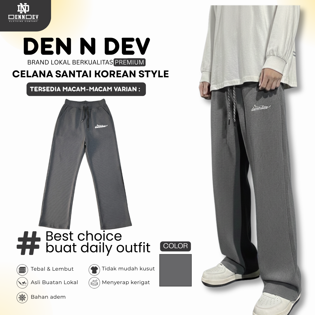 DEN N DEV | Celana Santai Korean Style Unisex Baggy | French Terry Adem & Nyaman