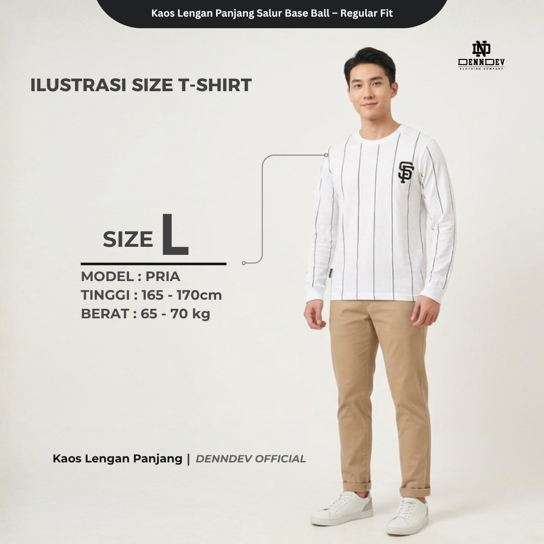 DEN N DEV - Kaos Lengan Panjang Garis Pria Katun 20s | T-Shirt Baseball Style DEN N DEV