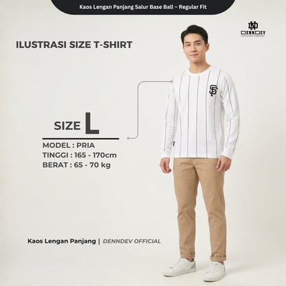 DEN N DEV - Kaos Lengan Panjang Garis Pria Katun 20s | T-Shirt Baseball Style DEN N DEV