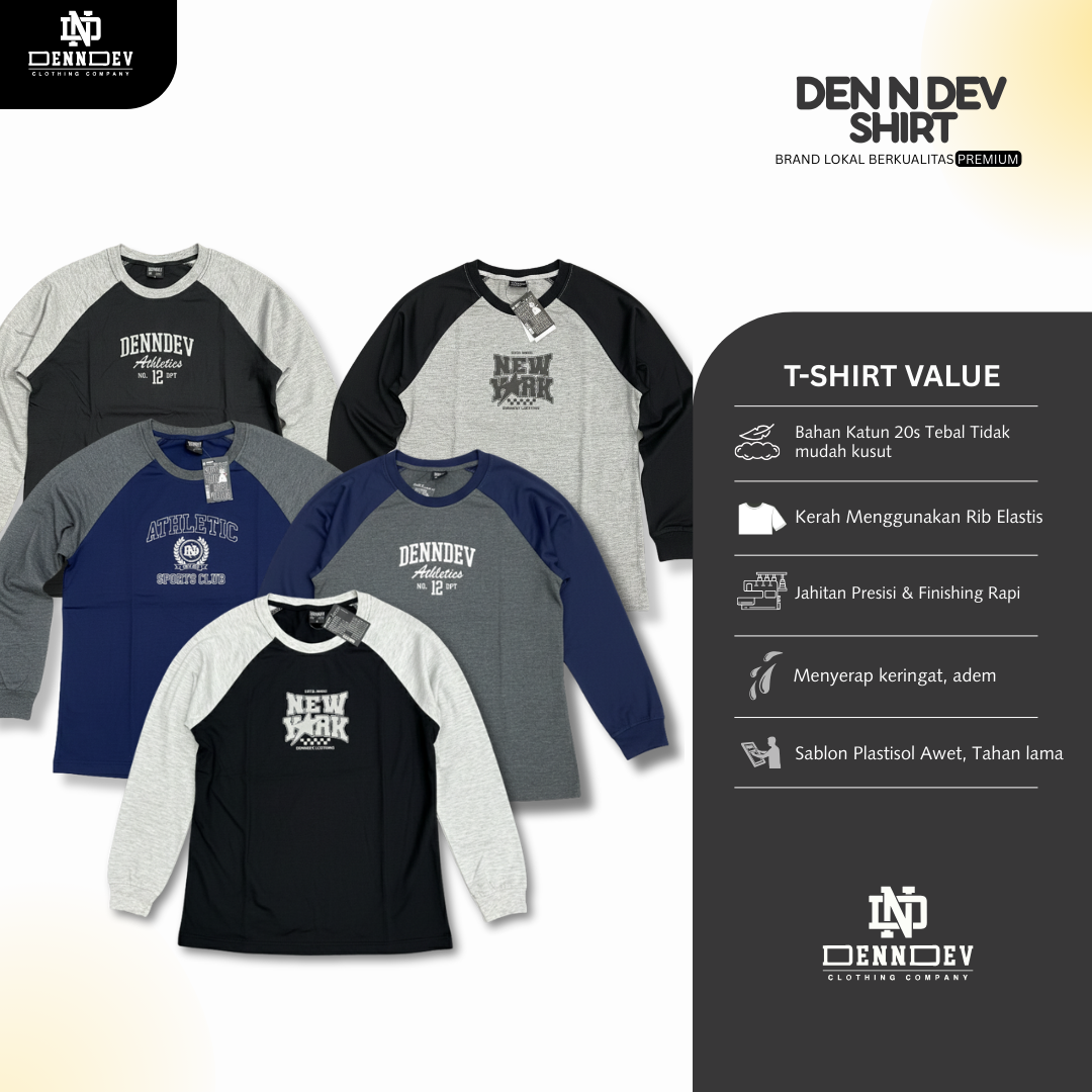 DEN N DEV | Kaos Raglan Distro Unisex Lengan Panjang Kombinasi Warna