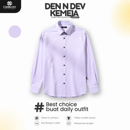 DEN N DEV Kemeja Polos Pria Lengan Panjang Bahan Fiber Bamboo Adem Warna Kalem