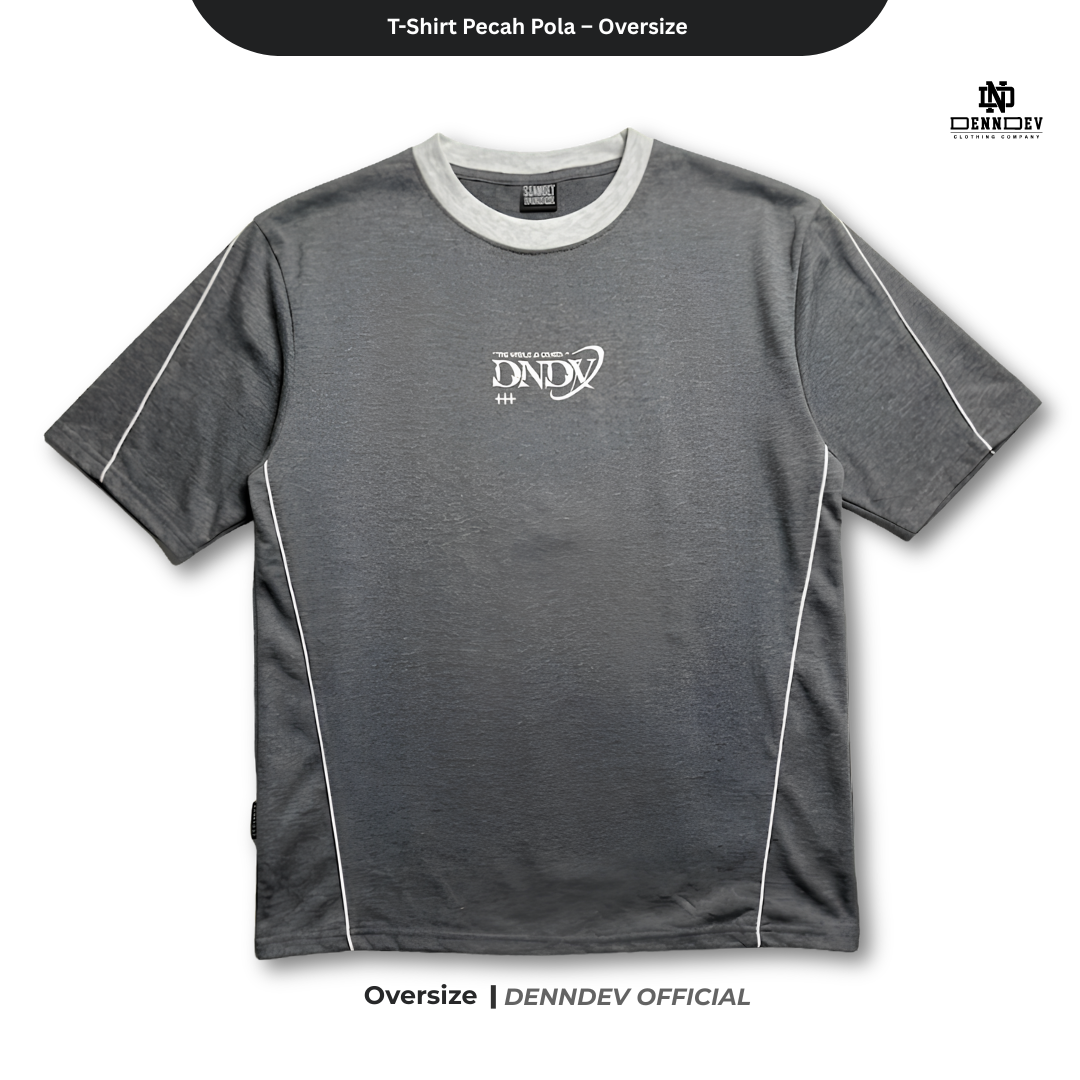 DEN N DEV - Kaos Oversize Pria T-Shirt Lengan Pendek Pecah Pola Casual Look