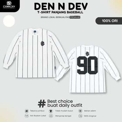 DEN N DEV - T Shirt Panjang Salur Baseball Angka Katun 20s