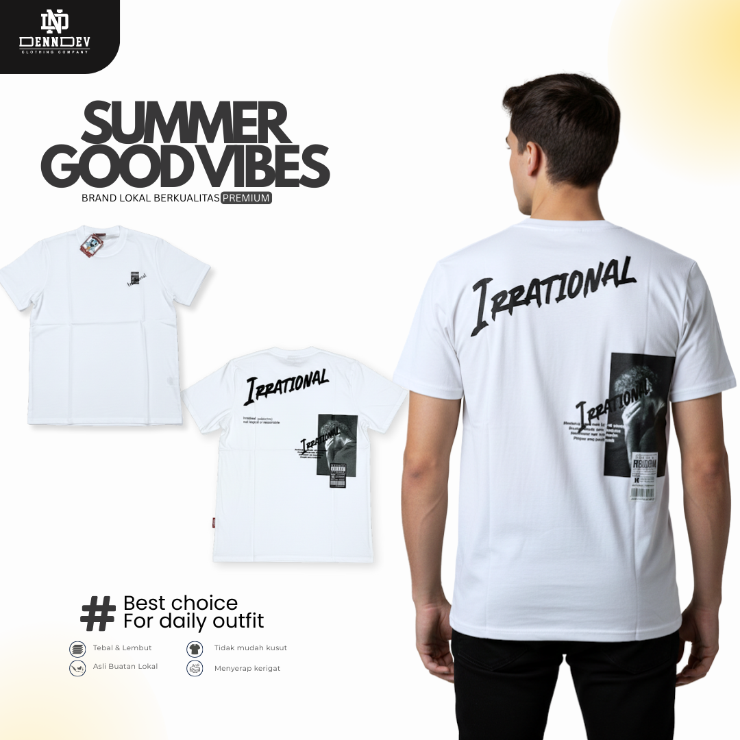 DEN N DEV - Pakaian pria keren pendek/baju cowo keren motif IRRATIONAL/Kaos simpel