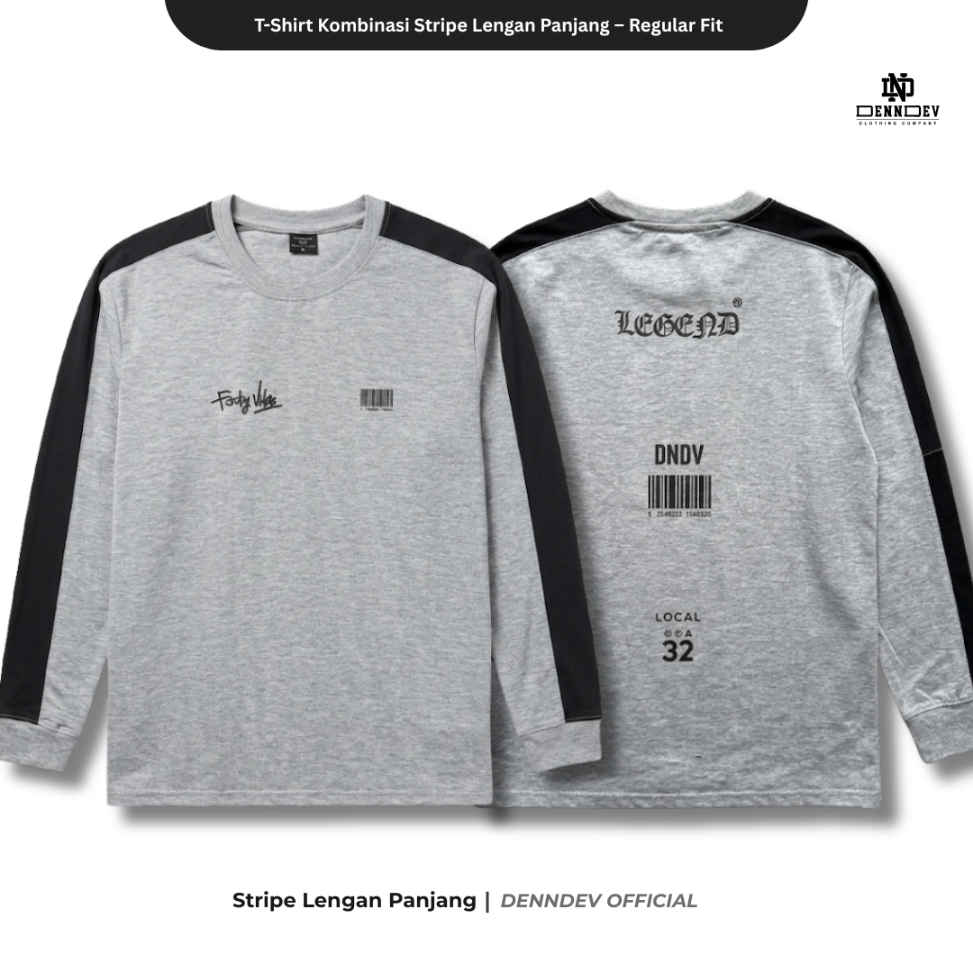 Kaos Panjang Kombinasi Stripe DEN N DEV | Long Sleeve Unisex | Baju Distro Lokal Premium
