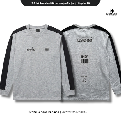 Kaos Panjang Kombinasi Stripe DEN N DEV | Long Sleeve Unisex | Baju Distro Lokal Premium
