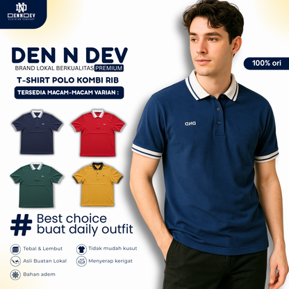 DENNDEV - Polo Shirt Pria Dewasa Motif Bordir Logo DND Simpel Kombinasi warna - Wangky Pria Dewasa