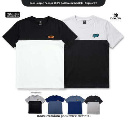 DEN N DEV | Kaos Kombinasi 2 Warna Logo Bordir | Cotton Combed 24s Tebal & Adem
