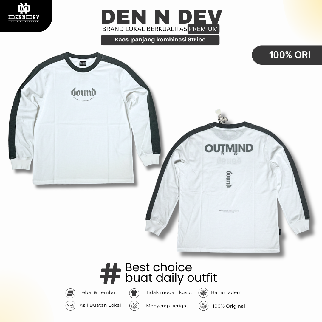 DEN N DEV Kaos Panjang Kombinasi Stripe | Long Sleeve Unisex | Baju Distro Lokal Premium
