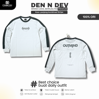 DEN N DEV Kaos Panjang Kombinasi Stripe | Long Sleeve Unisex | Baju Distro Lokal Premium