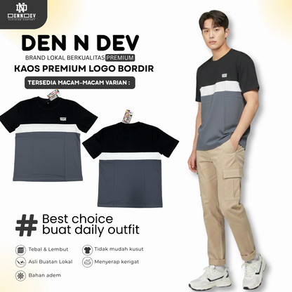 DEN N DEV | Kaos Kombinasi Premium Bordir Dada | Cotton Combed 24s
