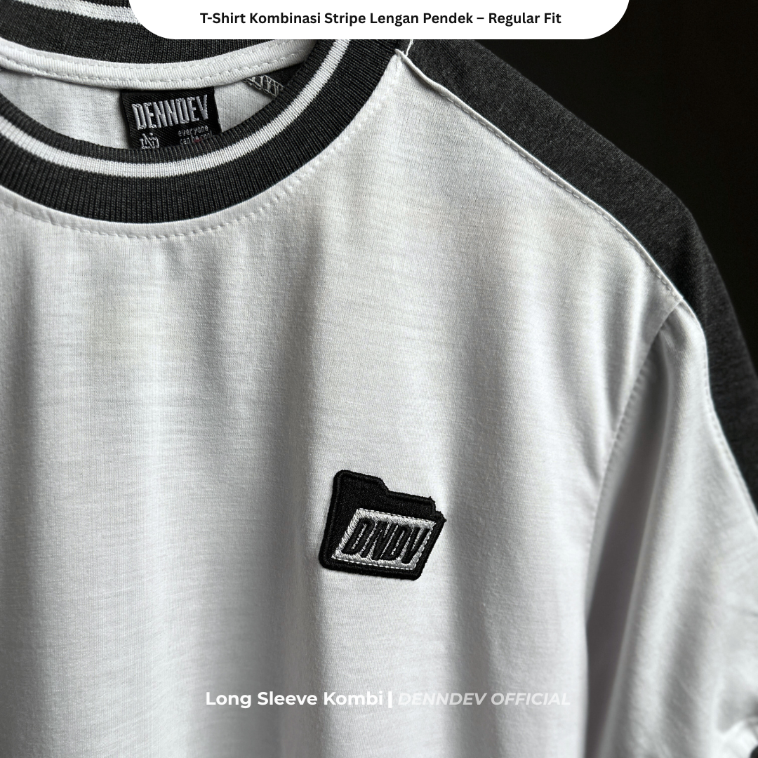 DEN N DEV | T-Shirt Kombinasi Stripe Lengan Kaos Distro Pria Wanita Cotton Tebal Asli Lokal