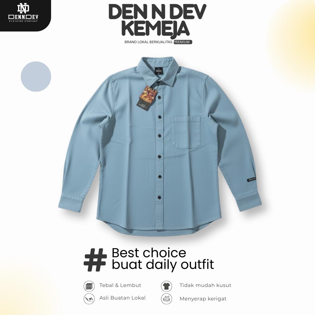 DEN N DEV Kemeja Polos Pria Lengan Panjang Bahan Fiber Bamboo Adem Warna Kalem
