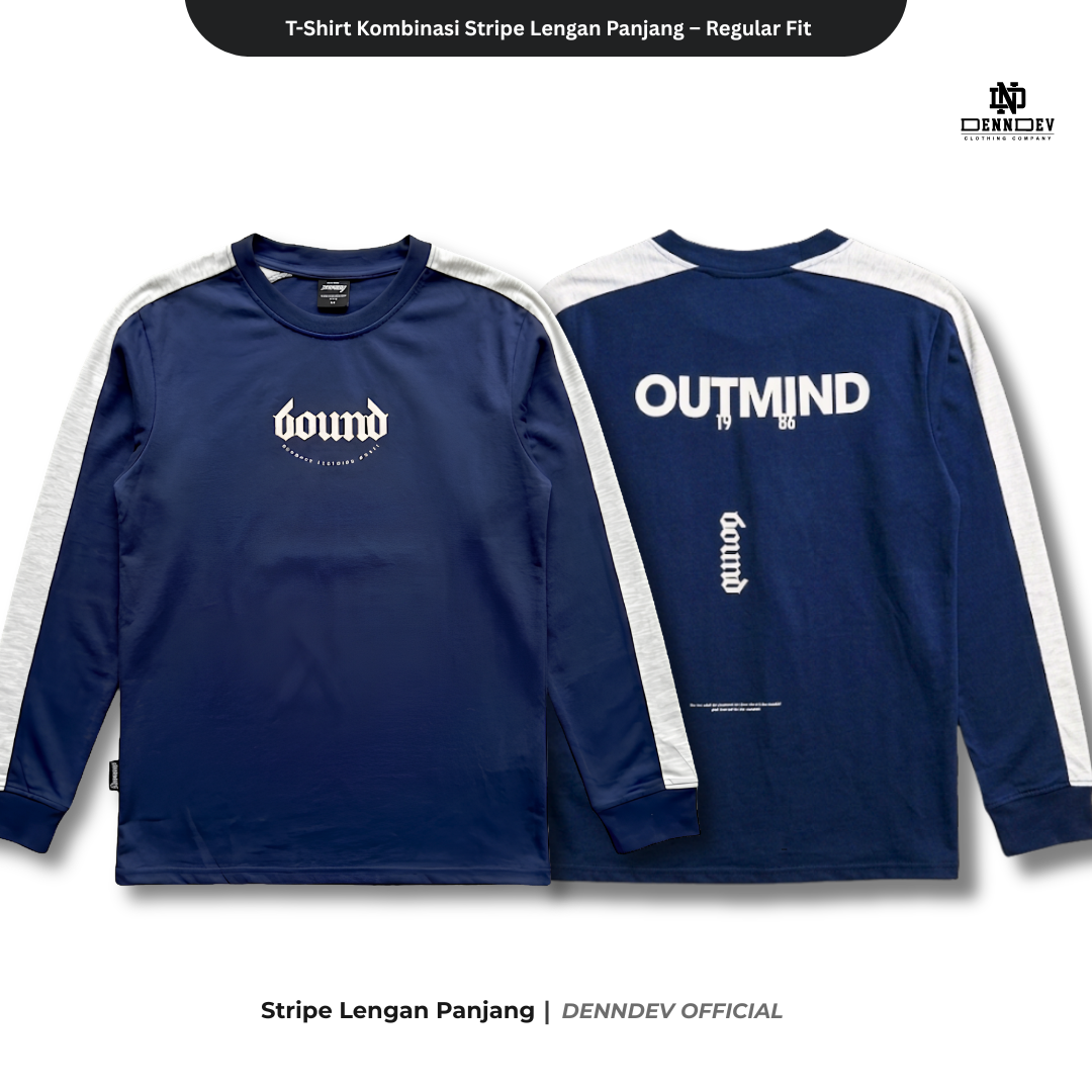 Kaos Panjang Kombinasi Stripe DEN N DEV | Long Sleeve Unisex | Baju Distro Lokal Premium