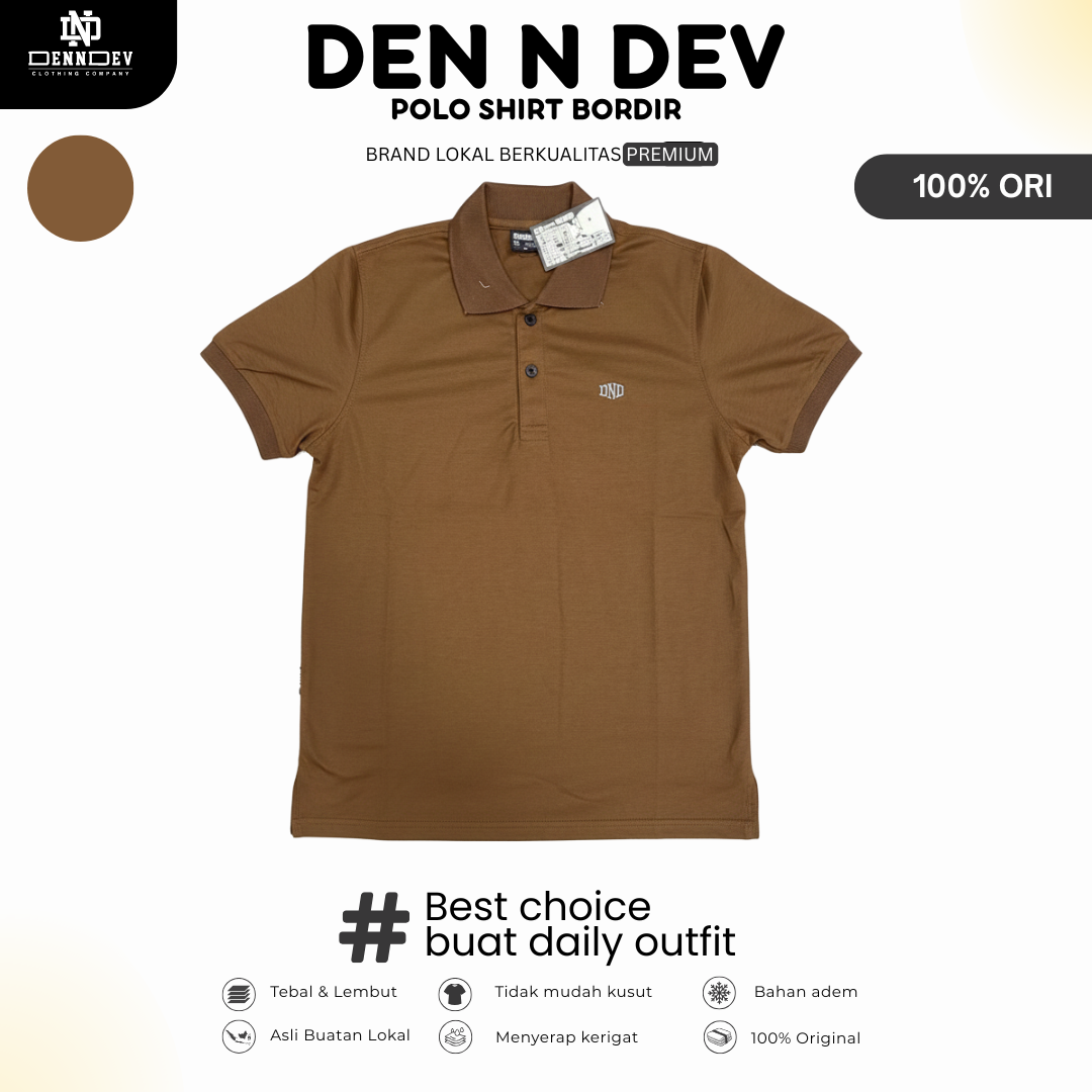 DEN N DEV | Kaos Kerah Polo Shirt Logo Bordir Dada Unisex | Polo Kasual Simpel