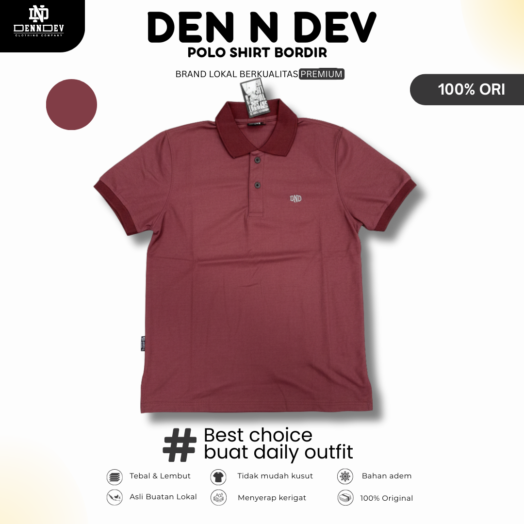 DEN N DEV | Kaos Kerah Polo Shirt Logo Bordir Dada Unisex | Polo Kasual Simpel