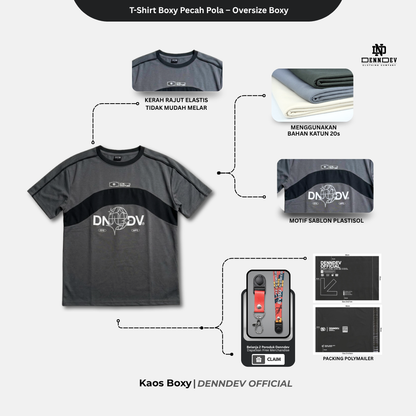 DEN N DEV T-Shirt Boxy Pecah Pola Oversize - Kaos Pria Distro Casual Streetwear