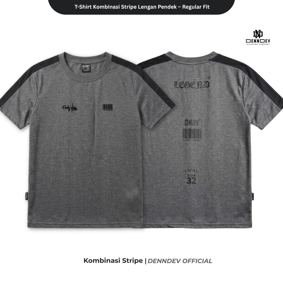 DEN N DEV Kaos Pria Stripe Kombinasi Katun 20s T-Shirt Distro Lengan Pendek Regular Fit