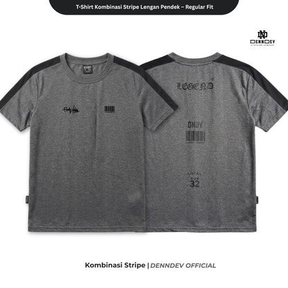DEN N DEV Kaos Pria Stripe Kombinasi Katun 20s T-Shirt Distro Lengan Pendek Regular Fit