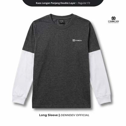DEN N DEV Double Layer Long Sleeve T-Shirt – Kaos Lengan Panjang Premium Stylish Kekinian
