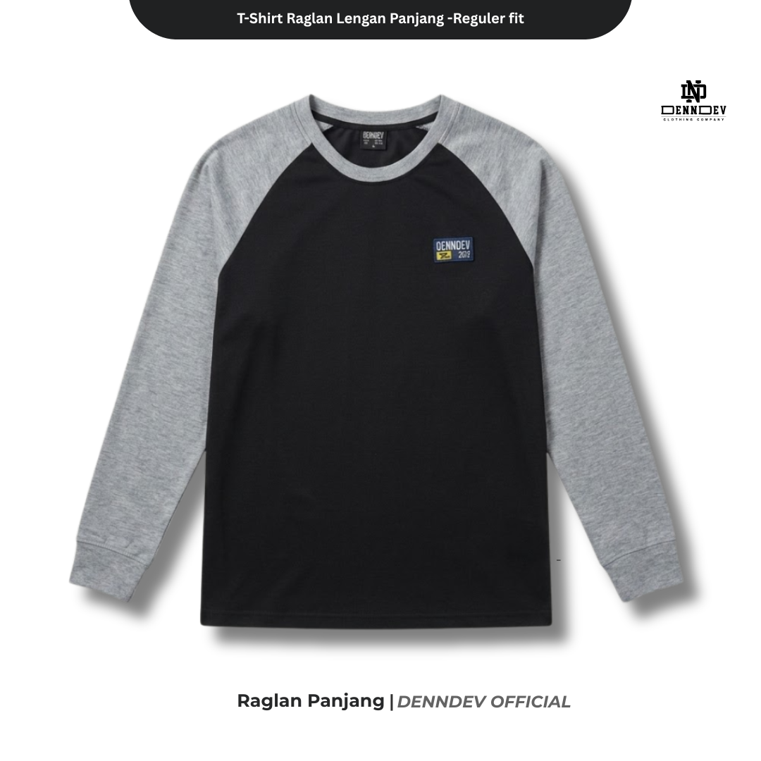 DEN N DEV | Kaos Lengan Panjang Raglan Pria Katun 20s | Kaos Cowok Sporty Casual
