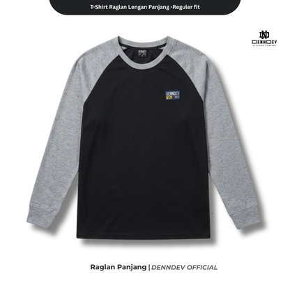 DEN N DEV | Kaos Lengan Panjang Raglan Pria Katun 20s | Kaos Cowok Sporty Casual