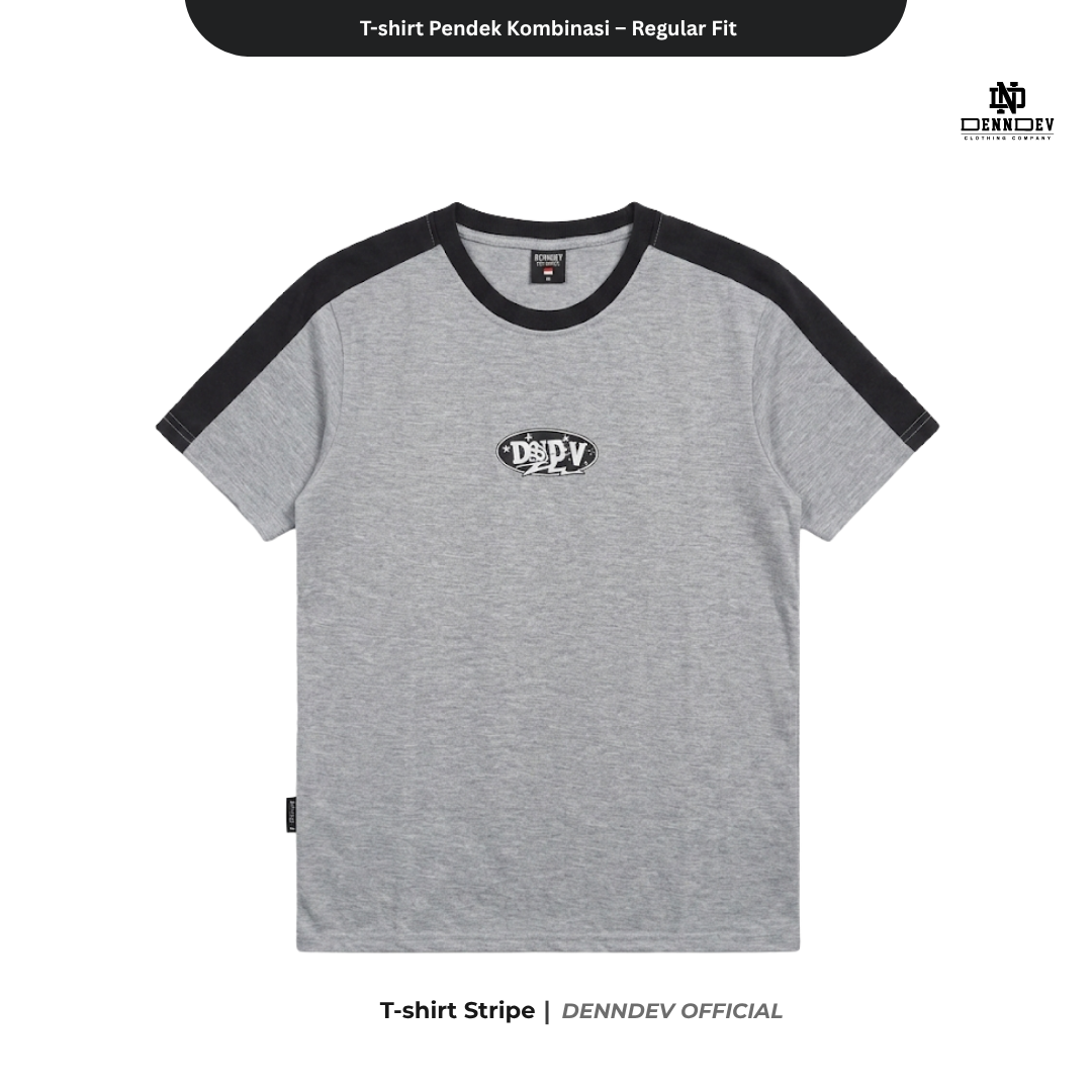 DEN N DEV | T-Shirt Kombinasi Stripe Lengan Kaos Distro Pria Wanita Cotton Tebal Asli Lokal