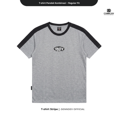 DEN N DEV | T-Shirt Kombinasi Stripe Lengan Kaos Distro Pria Wanita Cotton Tebal Asli Lokal