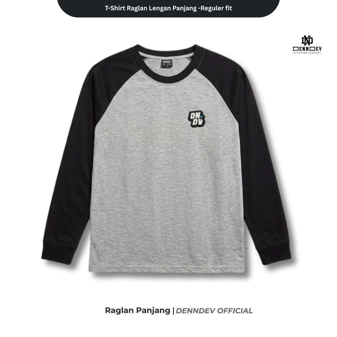 DEN N DEV | Kaos Lengan Panjang Raglan Pria Katun 20s | Kaos Cowok Sporty Casual