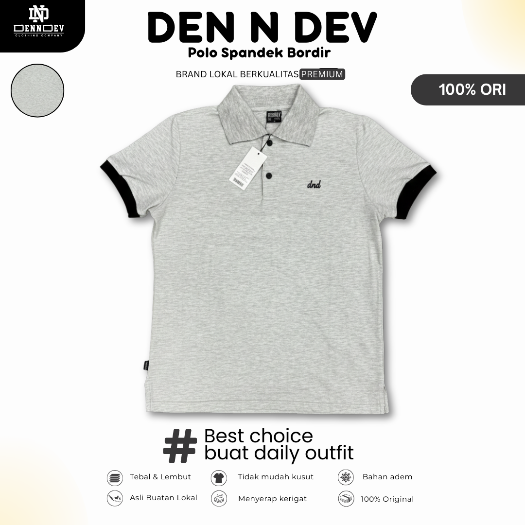 DEN N DEV | Kaos Kerah Polo Shirt Unisex Spandex Bordir Simpel | Kaos Polo
