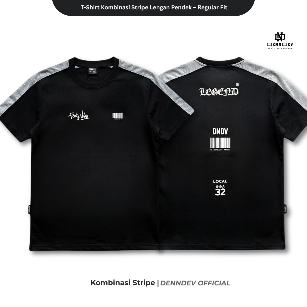 DEN N DEV Kaos Pria Stripe Kombinasi Katun 20s T-Shirt Distro Lengan Pendek Regular Fit
