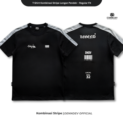 DEN N DEV Kaos Pria Stripe Kombinasi Katun 20s T-Shirt Distro Lengan Pendek Regular Fit