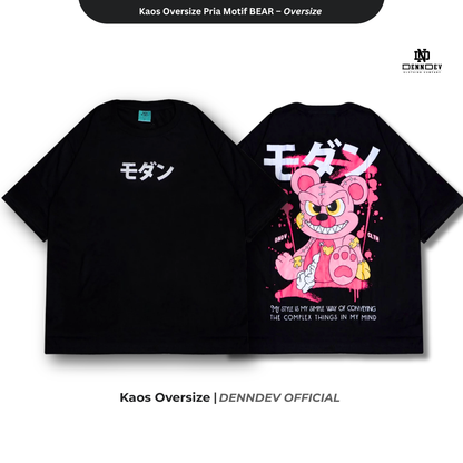 DEN N DEV Kaos Oversize Pria Motif BEAR T-Shirt Keren Baju Distro Oversize Terlaris