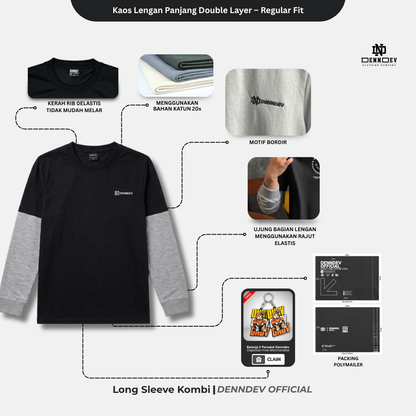 DEN N DEV Double Layer Long Sleeve T-Shirt – Kaos Lengan Panjang Premium Stylish Kekinian