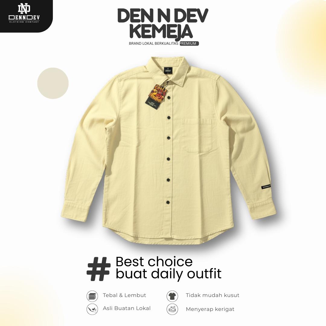 DEN N DEV Kemeja Polos Pria Lengan Panjang Bahan Fiber Bamboo Adem Warna Kalem