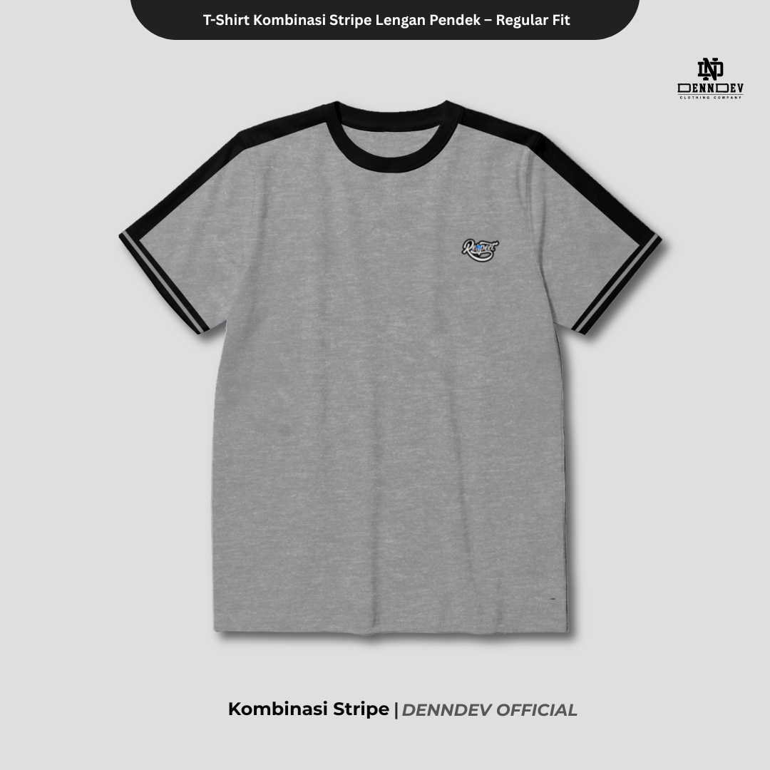 DEN N DEV | T-Shirt Kombinasi Stripe Lengan Kaos Distro Pria Wanita Cotton Tebal Asli Lokal