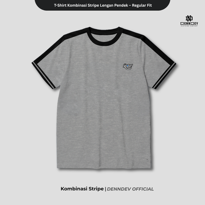 DEN N DEV | T-Shirt Kombinasi Stripe Lengan Kaos Distro Pria Wanita Cotton Tebal Asli Lokal