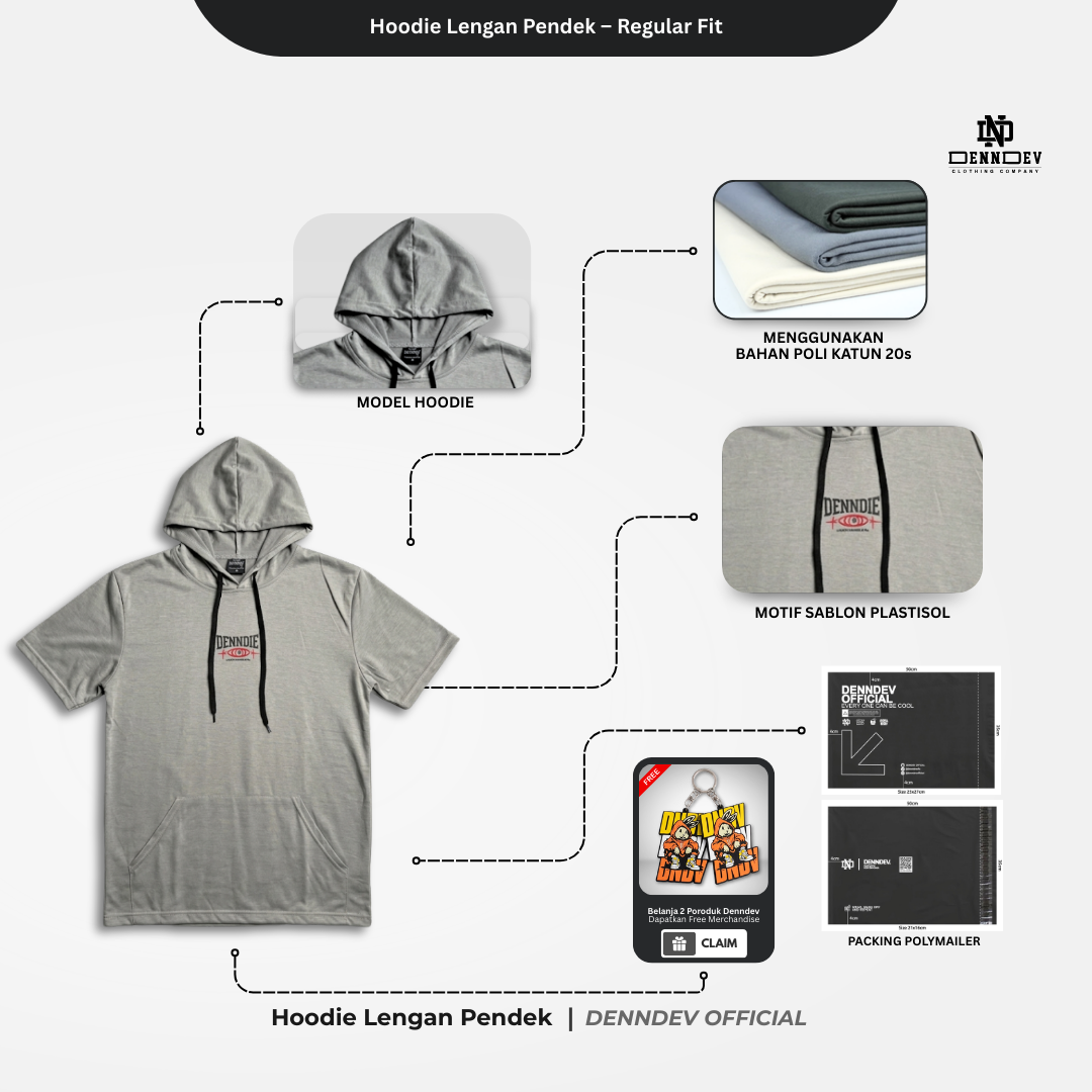 DEN N DEV Hoodie Lengan Pendek – Hoodie Kaos Premium Cotton 20s