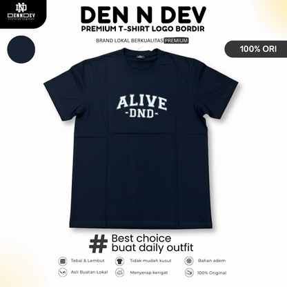 DEN N DEV | Kaos Bordir Lengan Pendek Logo Tulisan | Cotton Combed 24s Tebal Lembut & Adem