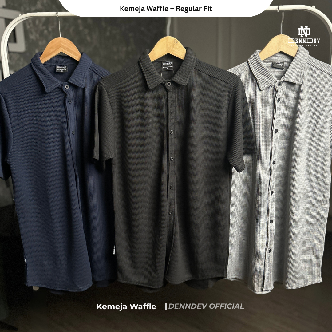 DEN N DEV Official - Kemeja Pendek Bahan Waffle Regular Fit