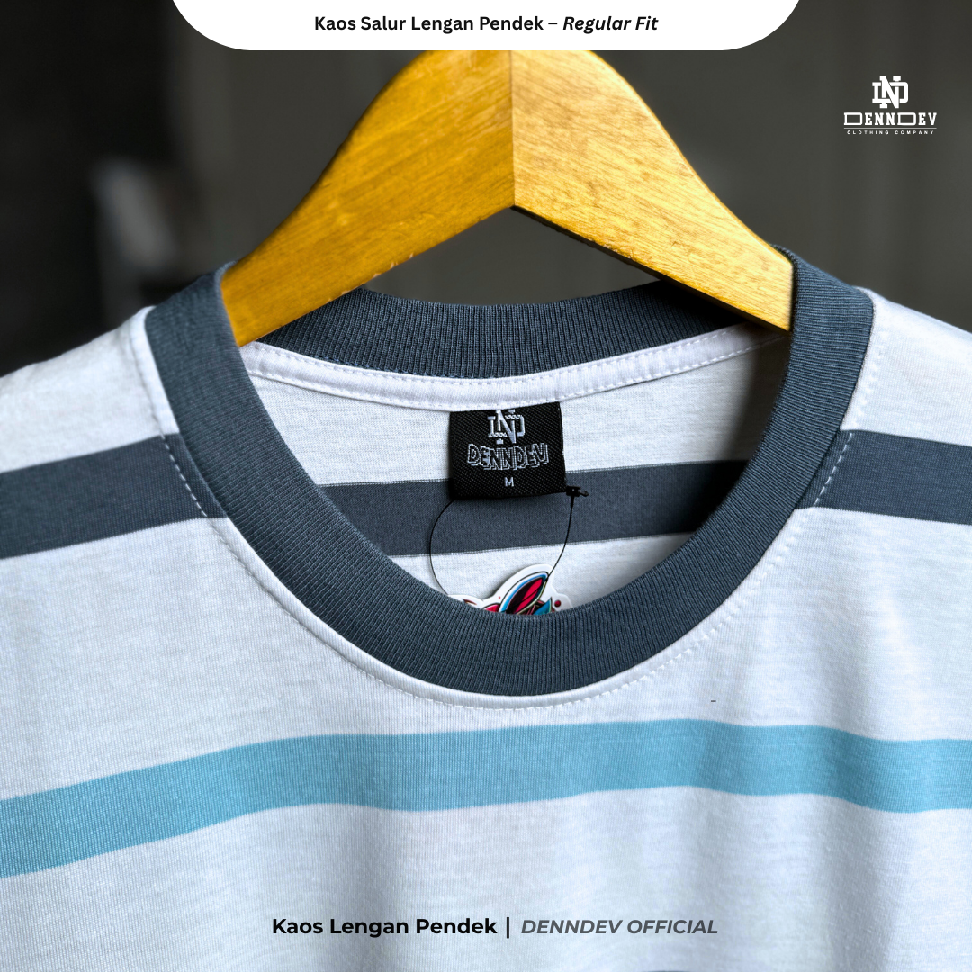DENNDEV - Kaos Salur Lengan Pendek Stripe T-Shirt Pria Regular Fit