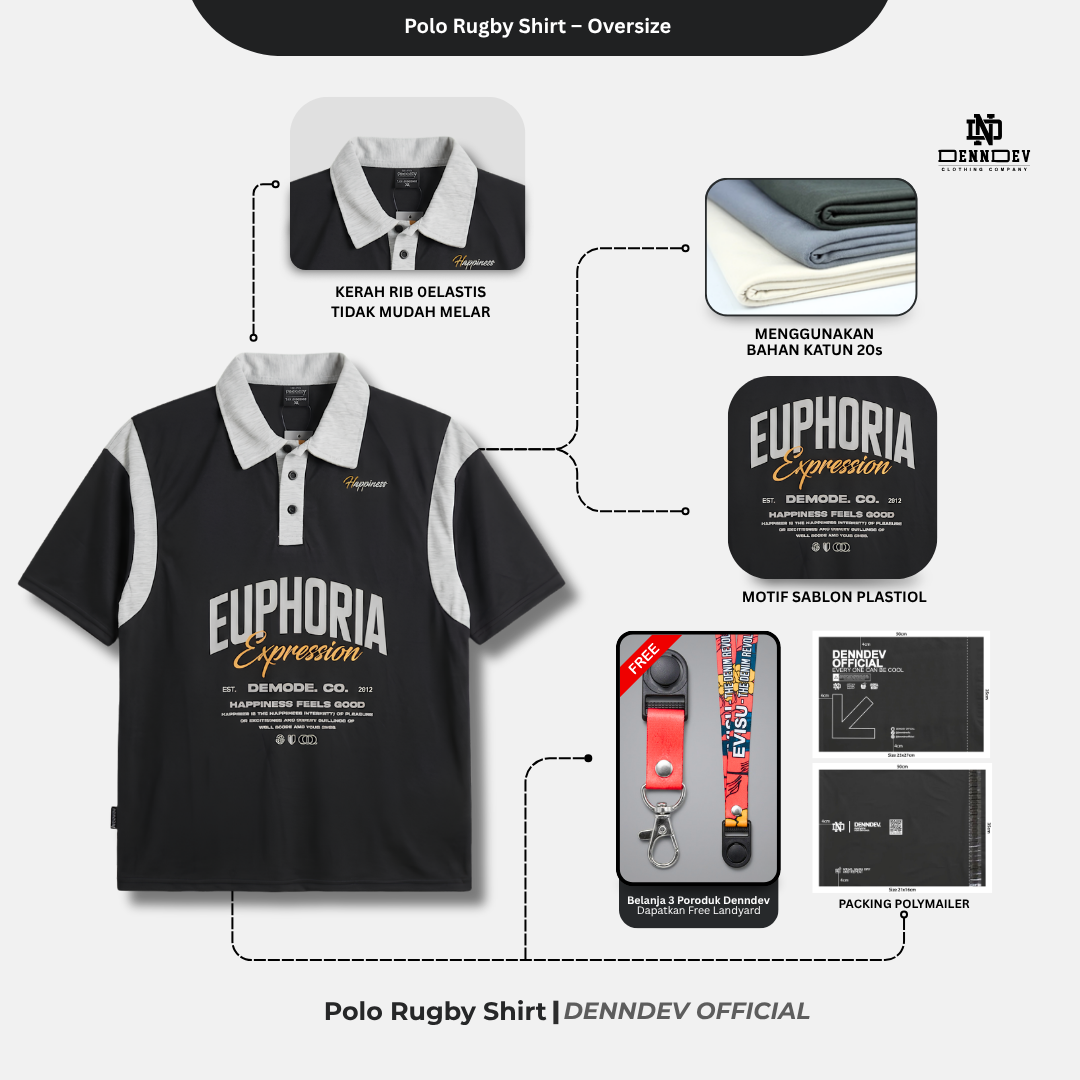 DENNDEV - Polo Rugby Shirt Oversize Cotton 20s - Vintage Rugby Shirt Unisex Streetwear