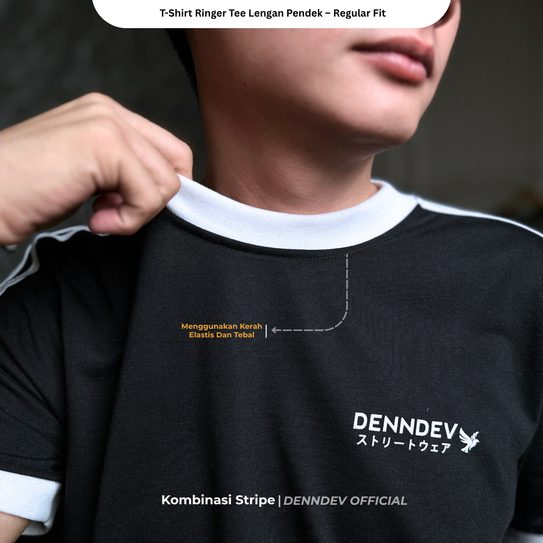 DENNDEV - Kaos Ringer Tee Pria Lengan Pendek Kombinasi Stripe Regular Fit