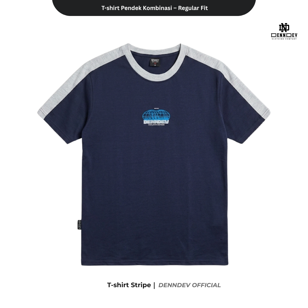 DEN N DEV | T-Shirt Kombinasi Stripe Lengan Kaos Distro Pria Wanita Cotton Tebal Asli Lokal