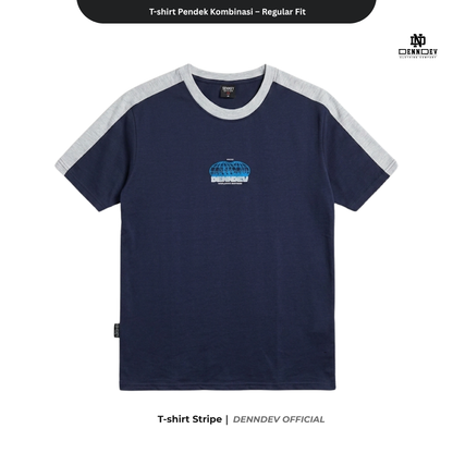 DEN N DEV | T-Shirt Kombinasi Stripe Lengan Kaos Distro Pria Wanita Cotton Tebal Asli Lokal