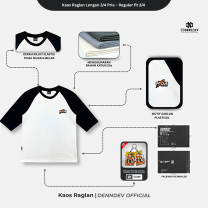 DEN N DEV - Kaos Raglan Lengan 3/4 Pria Katun 20s – Nyaman, Stylish & Tahan Lama